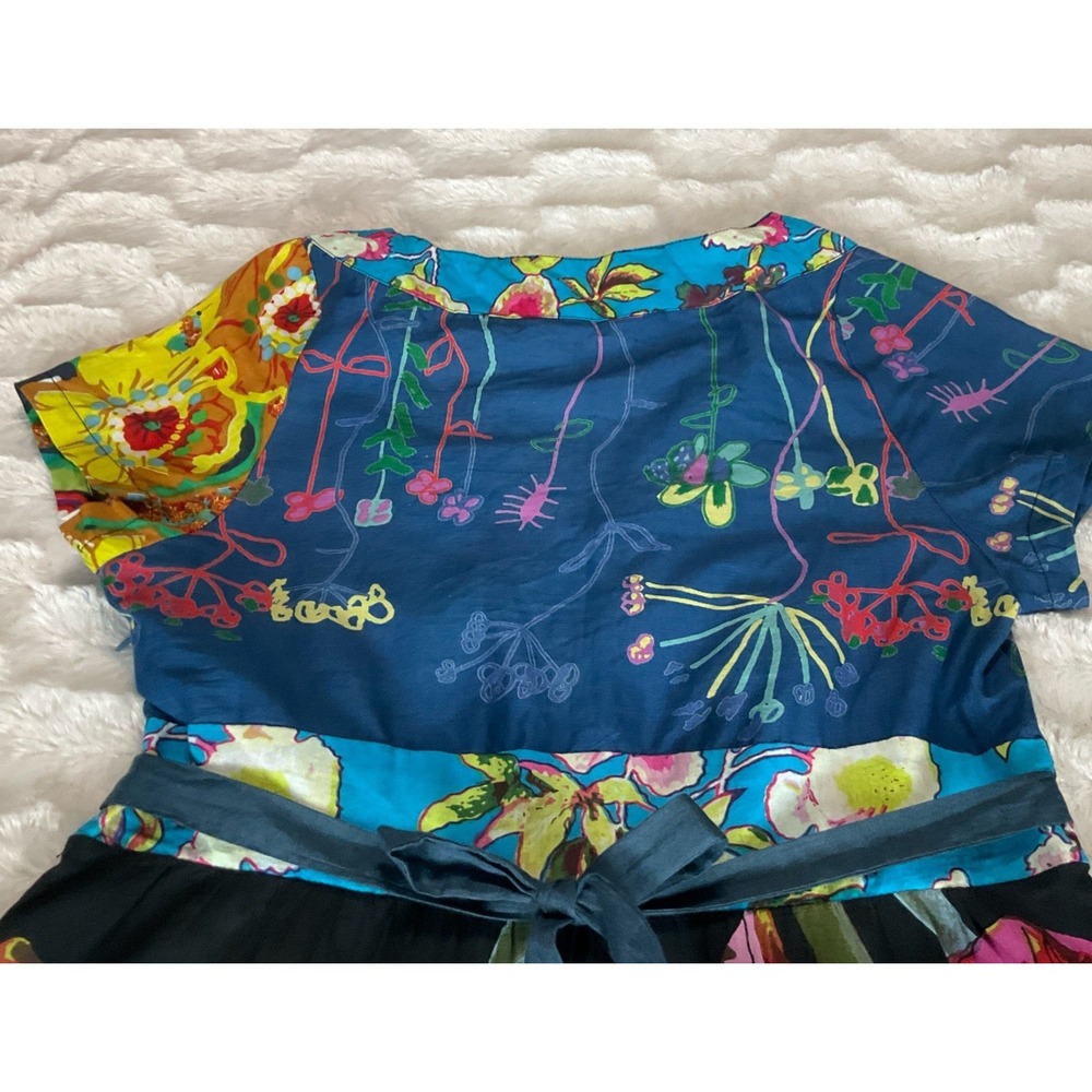 Desigual Women's Size M Japan Art Geisha Mini Dress / Tunic Tie Back Colorful - Picture 10 of 16